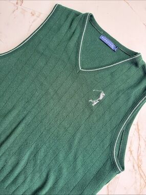 PINNACLE Green Sleeveless V Neck Golf Sweater Vest Embroidered Golfer Men's L